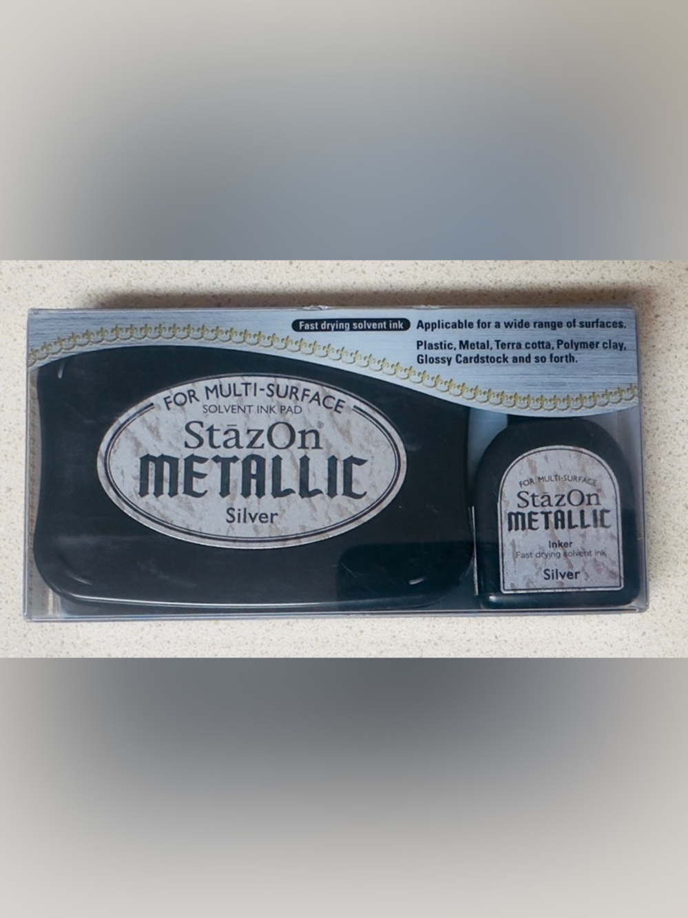 Tsukineko Stazon METALLIC SILVER Ink Pad and Refill SZ-000-192